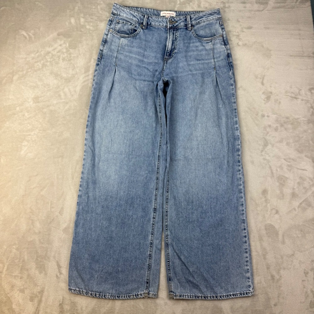 Lucky Brand Palazzo Jeans Womens 8/29 Baggy 11" Wide Leg Pleated High Rise Boho